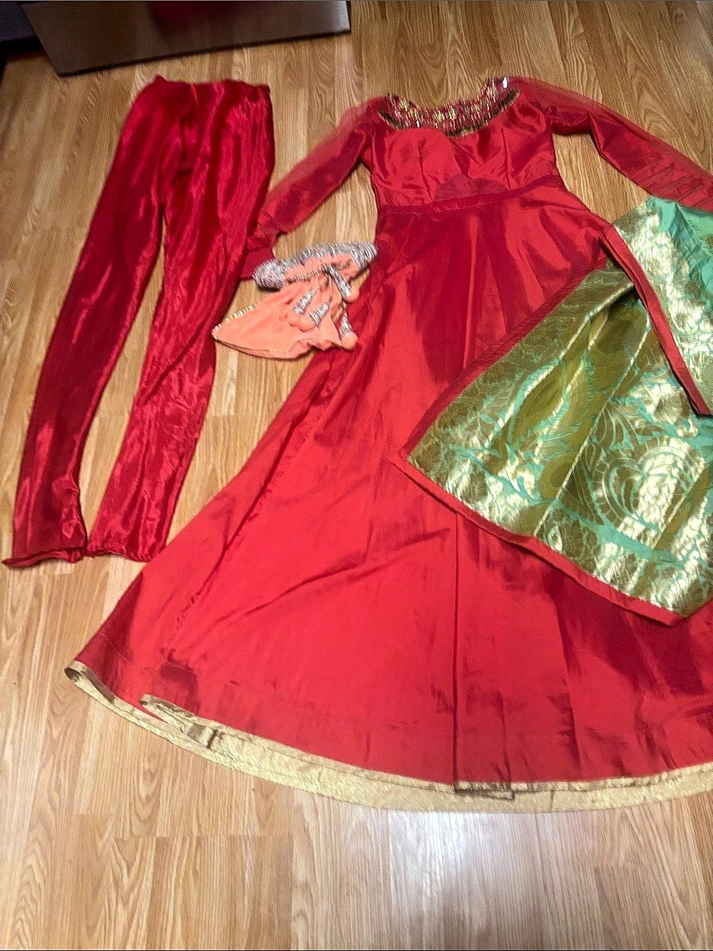 Red & Green Embellished Formal Outfit
